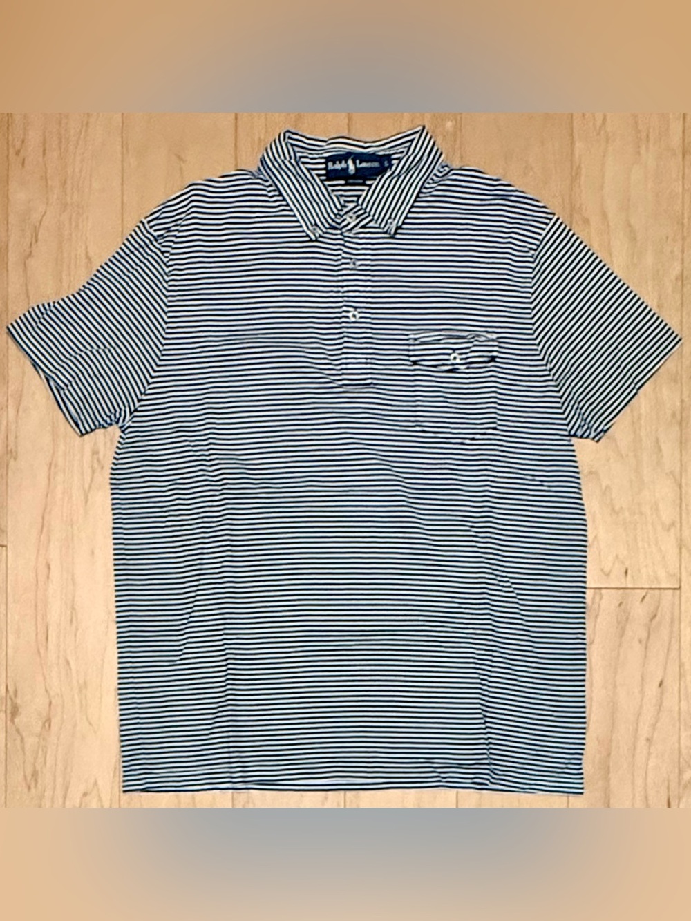 Polo Ralph Lauren Lightweight Pocket Polo Blue White Striped Nautical Men’s L